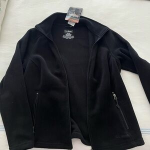 LL Bean Fleece Classic Jacket Black Full Zip Women Medium Petite New with tags